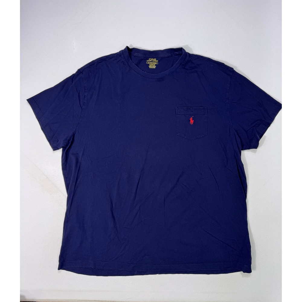 Polo Ralph Lauren Mens XL Navy Blue Classic Fit Pocket T-Shirt Red Pony Logo